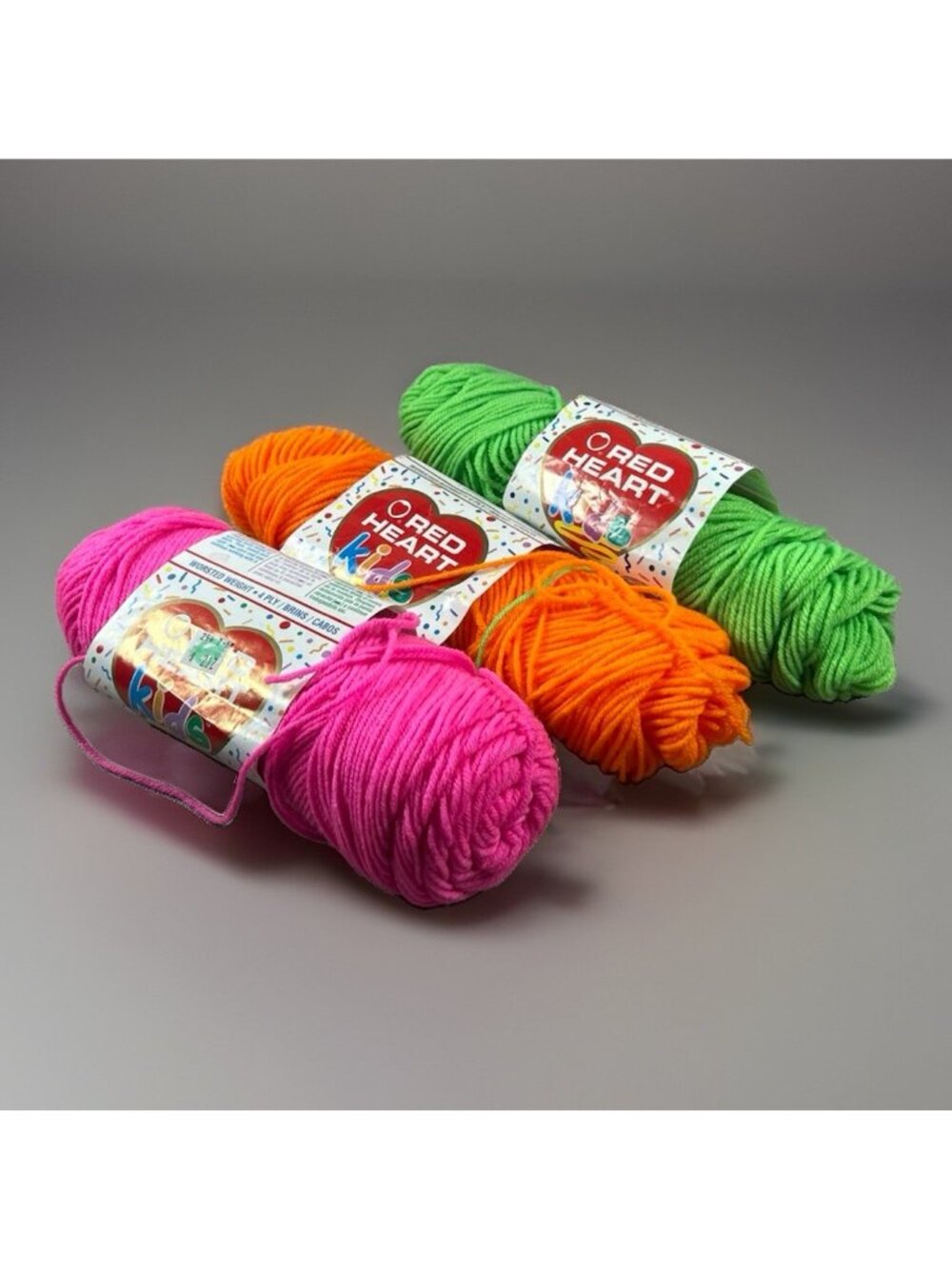Mix Lot of 3 Partial Red HEART KIDS in Bright Pink Green & Orange 4 Ply Worsted
